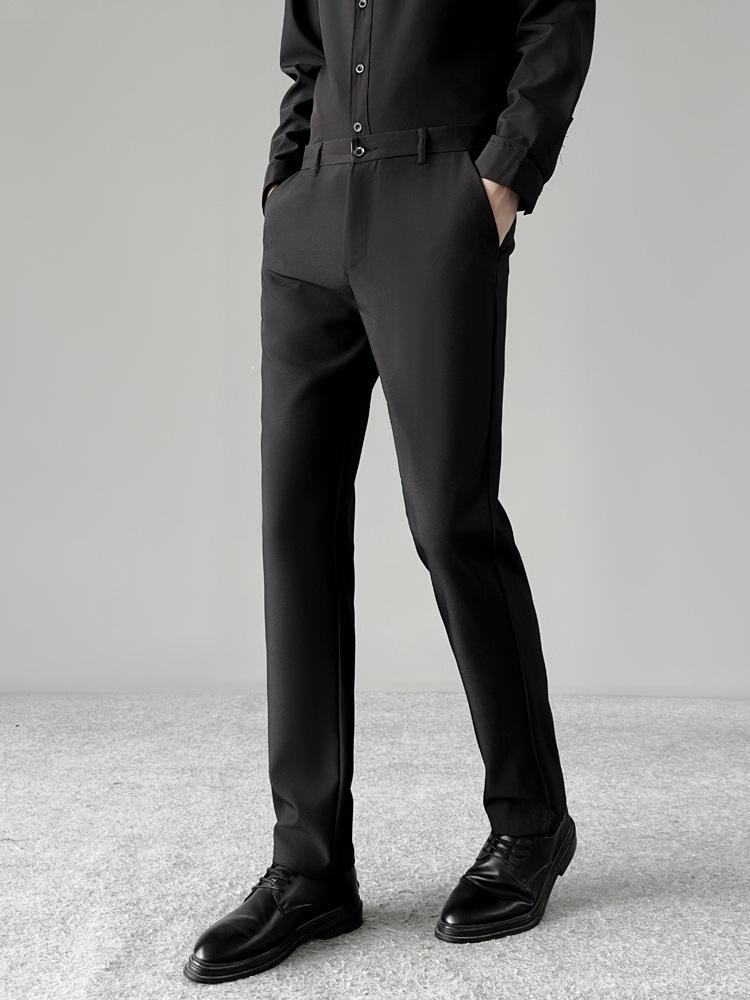 2026 Men's Elastic Ice Silk Straight-Leg Casual Pants for Spring & Autumn - Versatile, Thin, Loose Suit Pants for Middle-Aged & Young Adults.