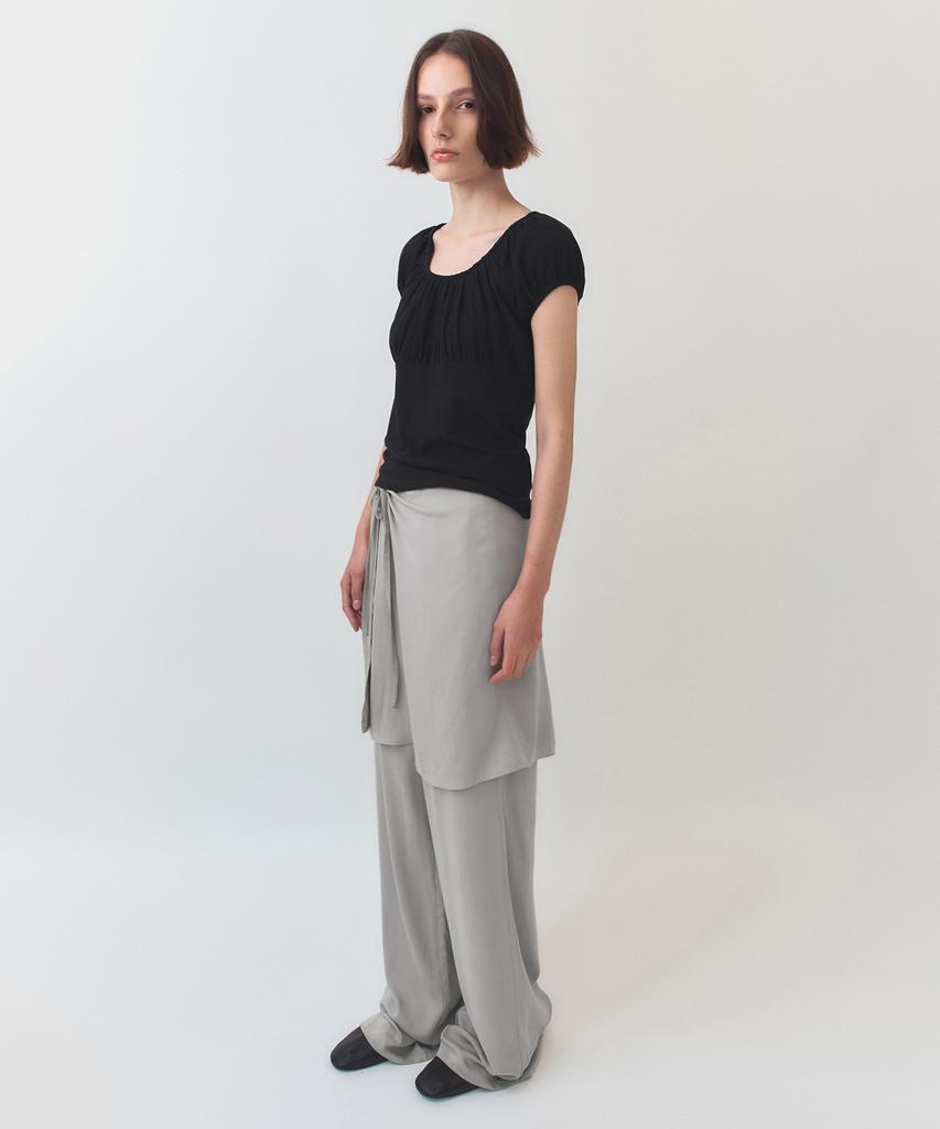 Simeteuligpeosenteu Shirring Cap Sleeve Top / Black