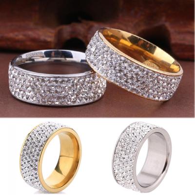 Fashion Unisex Inlaid Women/Men Band Ring Weddig Stainless Steel Full Filled Zircon