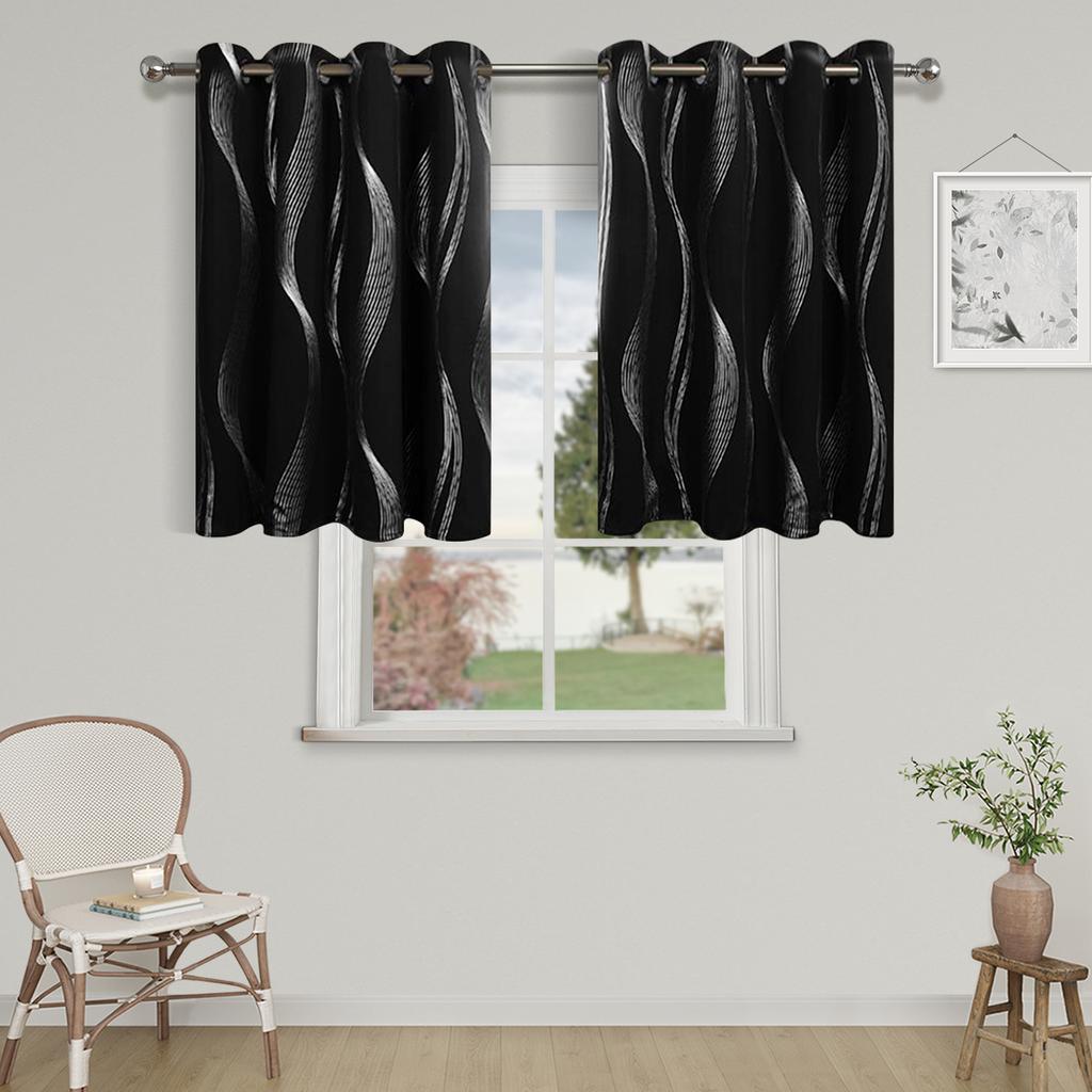 1Pc High Precision Silver Embossed Wave Pattern Blackout Curtain, Window Curtains For Living Room Bedroom Kitchen Home Decor