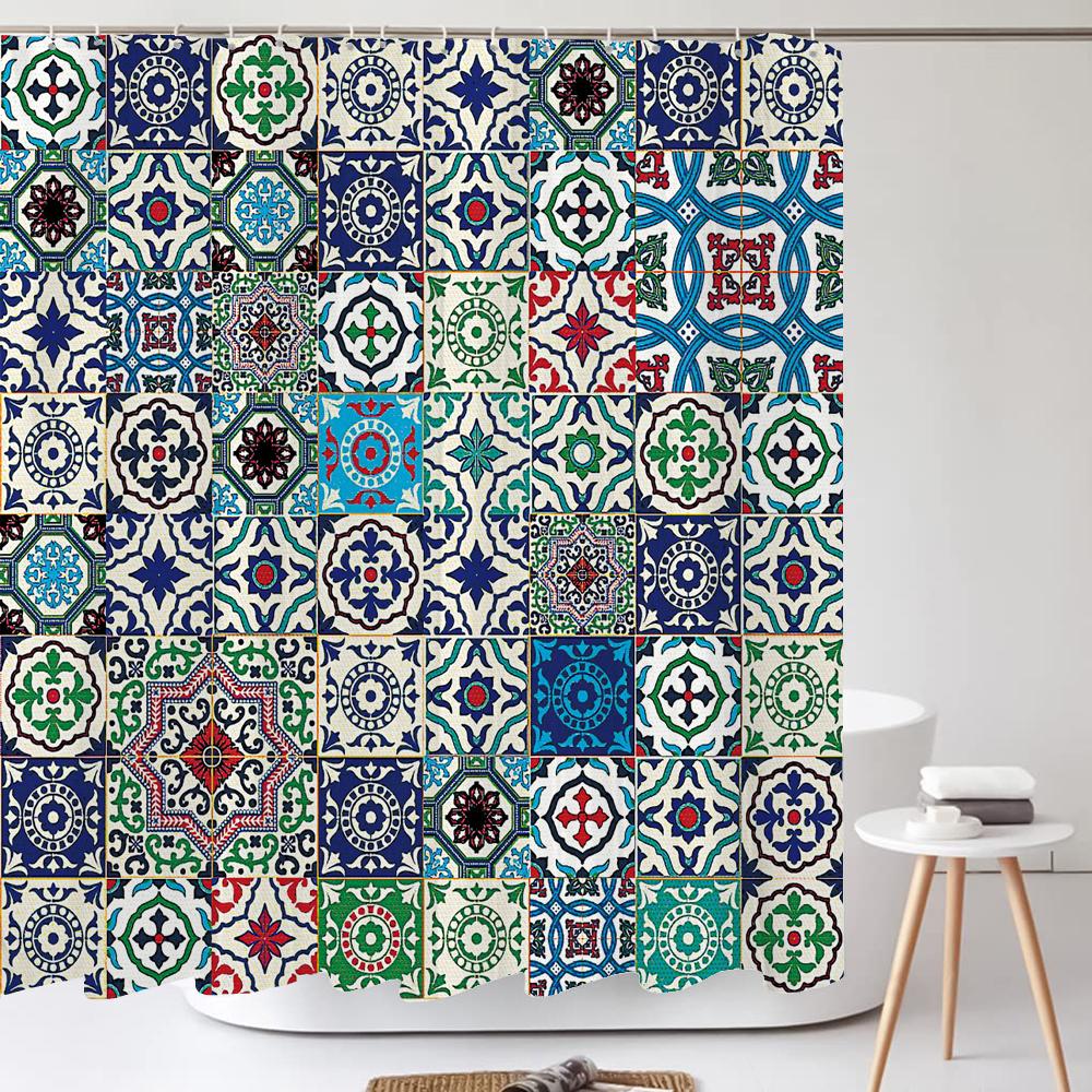 Bathroom Art Bohemian style Shower Curtain Medieval Minimalist Art Boho Polyester Fabric Bath Curtain 180x180CM with 12 Hooks