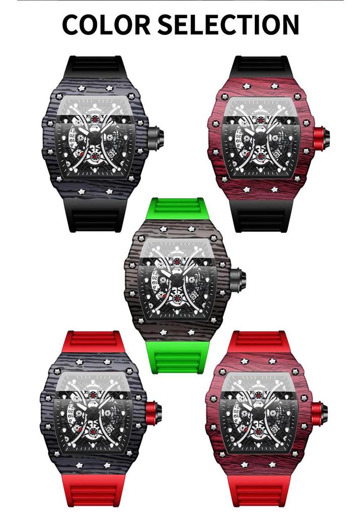 Binbang Men's Silicone Barrel Luminous Fashion Sports Watch