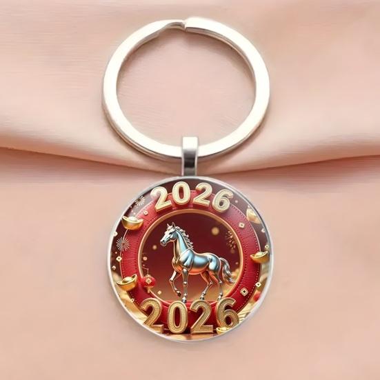 Year of Horse Keychain 2026 Zodiac Design Compact Good Luck Key Chain Pendant with Bells Metal Frame Holiday Decoration