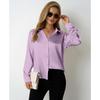 Women's Satin Shirt Simple V-neck Button Blouse Loose Long Sleeved  Blouses & Shirts