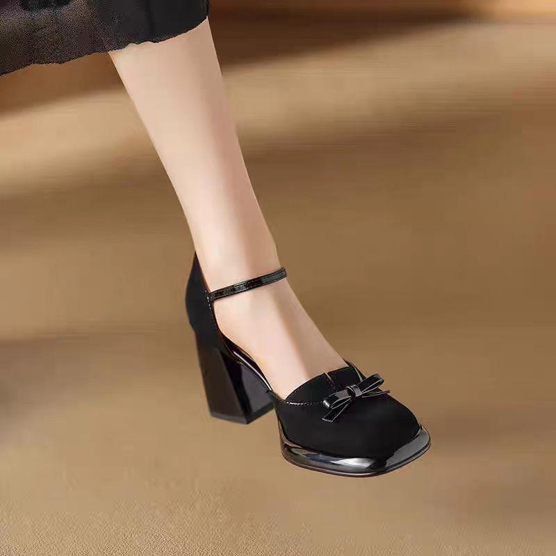 Fashion Comemore Women Shoes Square Toe Shallow Mouth Pumps for Women Retro Style High Heel Ladies Dress Fashion Suede Mary Jane Shoes