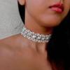 Luxus Temperament Kristall Strass Anhänger Choker Halsband Silberbeschichtete Kette Halskette Damen Hochzeits Schmuck