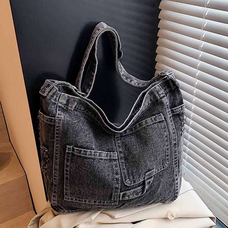 2025 retro velkokapacitní taška dámská nákupní taška populární džínová taška přes rameno studentská třídní taška messenger