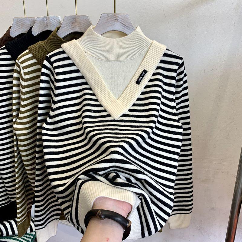 Suéter para Mujer Otoño Invierno Engrosado Cálido Tejido Elástico Manga Larga Oversize Cuello Largo Tops