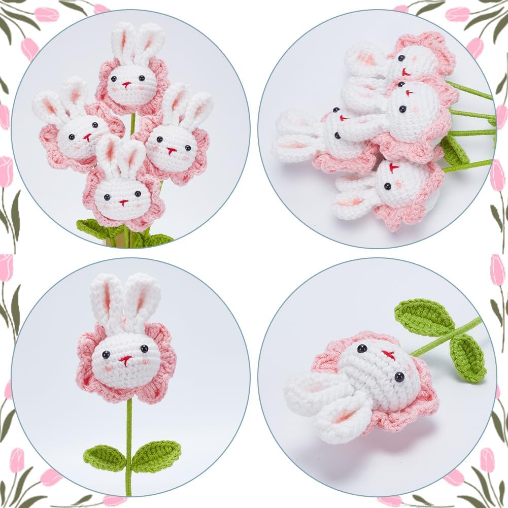 

ORIGACH 10 Набор для вязания крючком для начинающих взрослых, Набор для вязания крючком «Милый кролик», «Букет цветов», Стартовый набор для вязания крючком с пошаговым видеоуроком, Инструкцией,