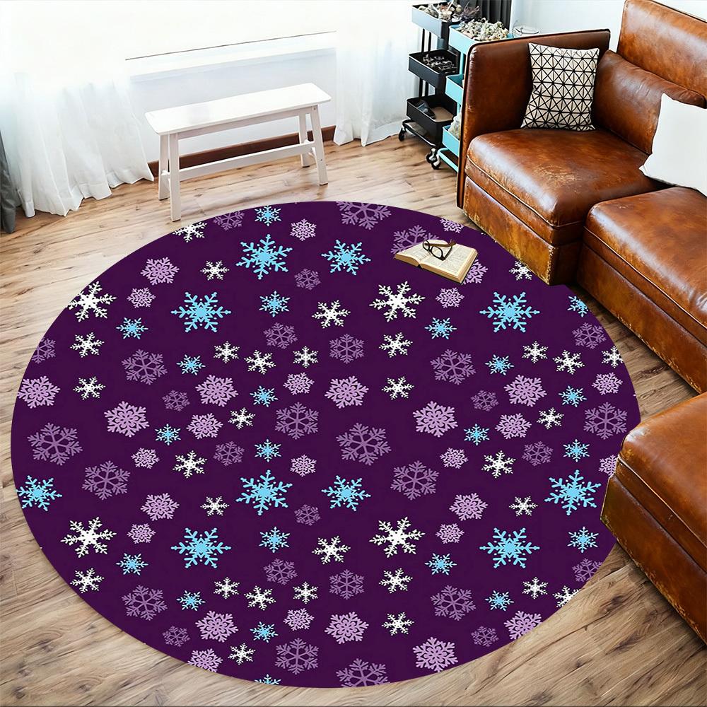 1pc Snowflake Purple Round Chair Mat Area Rug - Non-Slip, Floor Mat for Office, Bedroom, and Indoor Decor -1002248