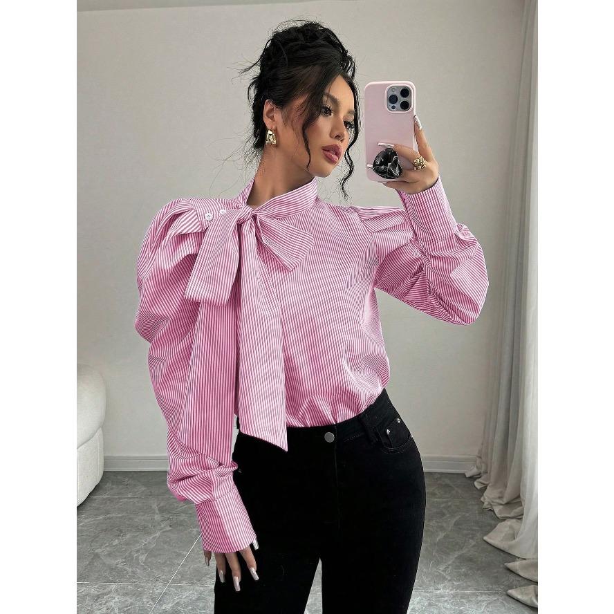 YYFS Moda Donna Casual Primavera Autunno Stampa a Righe Manica Lunga Camicie & Bluse