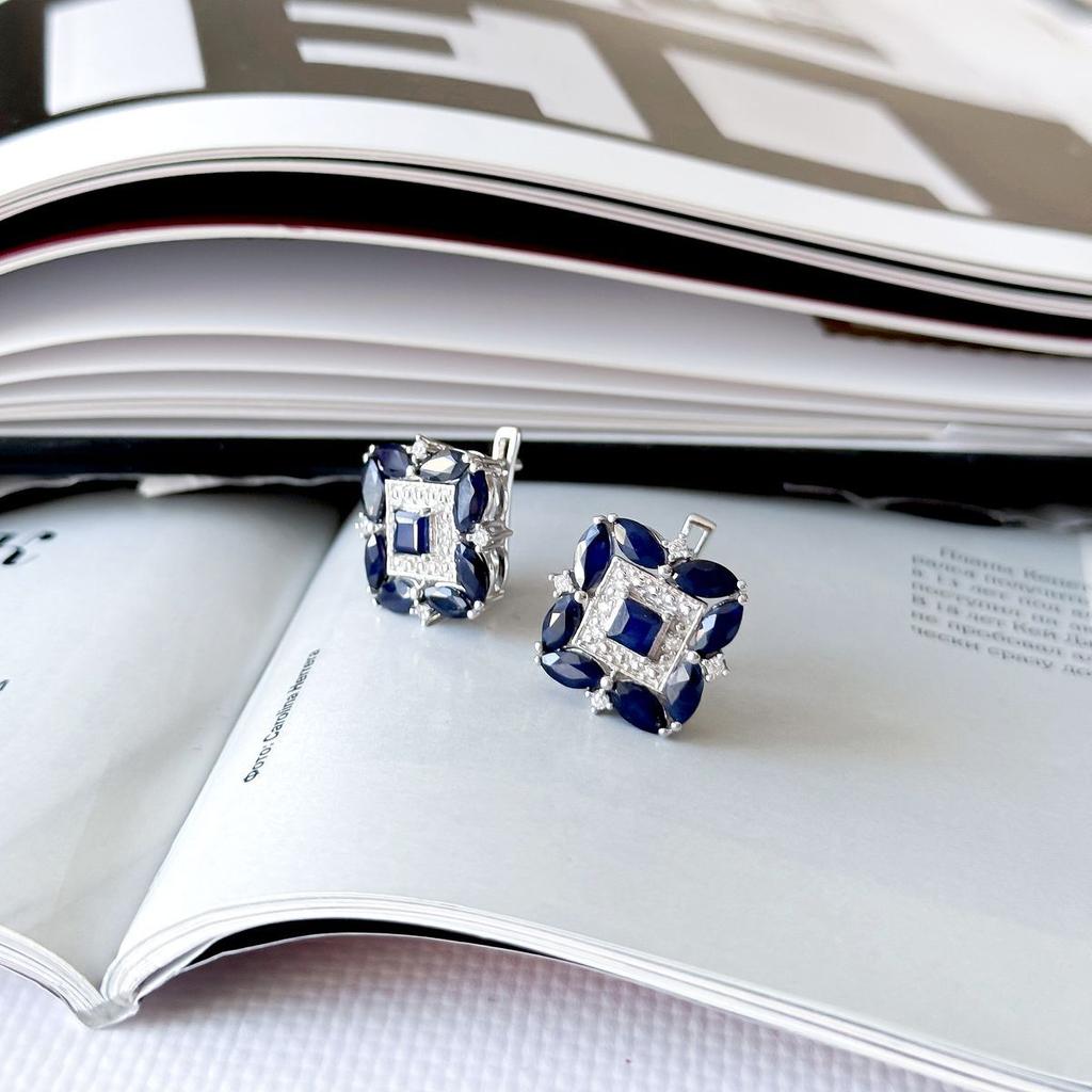 Silver Earrings with Natural Sapphire 7.05ct, Cubic Zirconia (2162582)