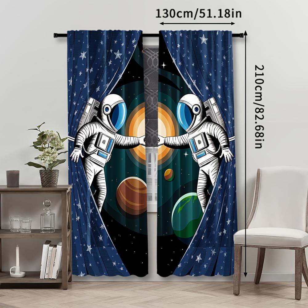 2pcs Modern Polyester Astronaut Curtains   Rod Pocket Space-Themed Drapes   Machine Washable   Adventure Bedroom Decor   Semi-Sheer
