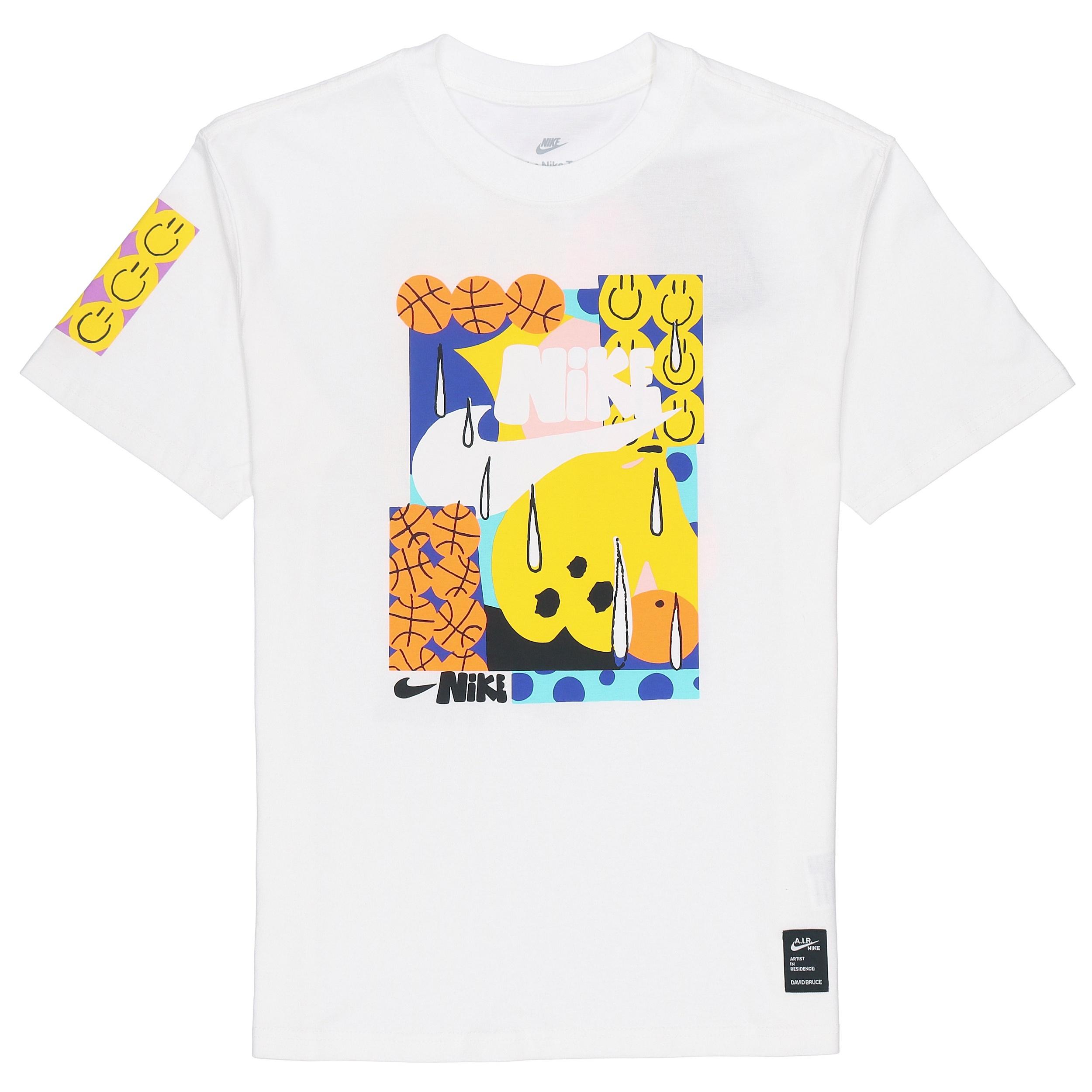 Nike Smiling Face Basketball Pattern Printing Breathable Sports Short Sleeve White Men s DQ1013-100 L