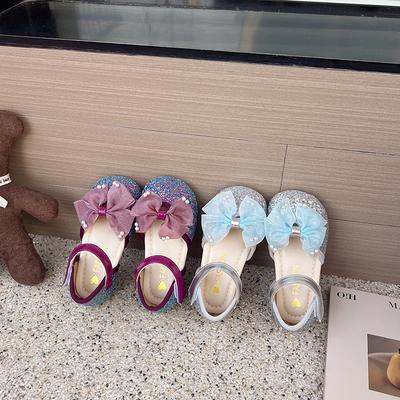 Summer Girls Sequin Lace Bow Princess Sandals Baby Pearl Dance Show Shoes Kids Soft Sole Sandals Children Wedding Shoes
