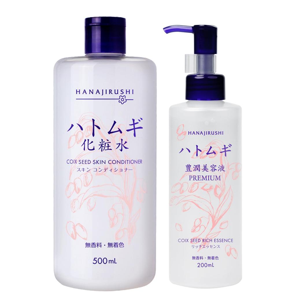 Hanajirushi Tears For Dry Large Capacity Skincare Gift Contains 3 Types of Fermented Extracts Cica Job's Lotion, Serum, 500mL/200mL (2-Pack) -