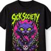 Sick Society Mad Cat Gothic Punk Neon Horror Graphic Unisex TShirt