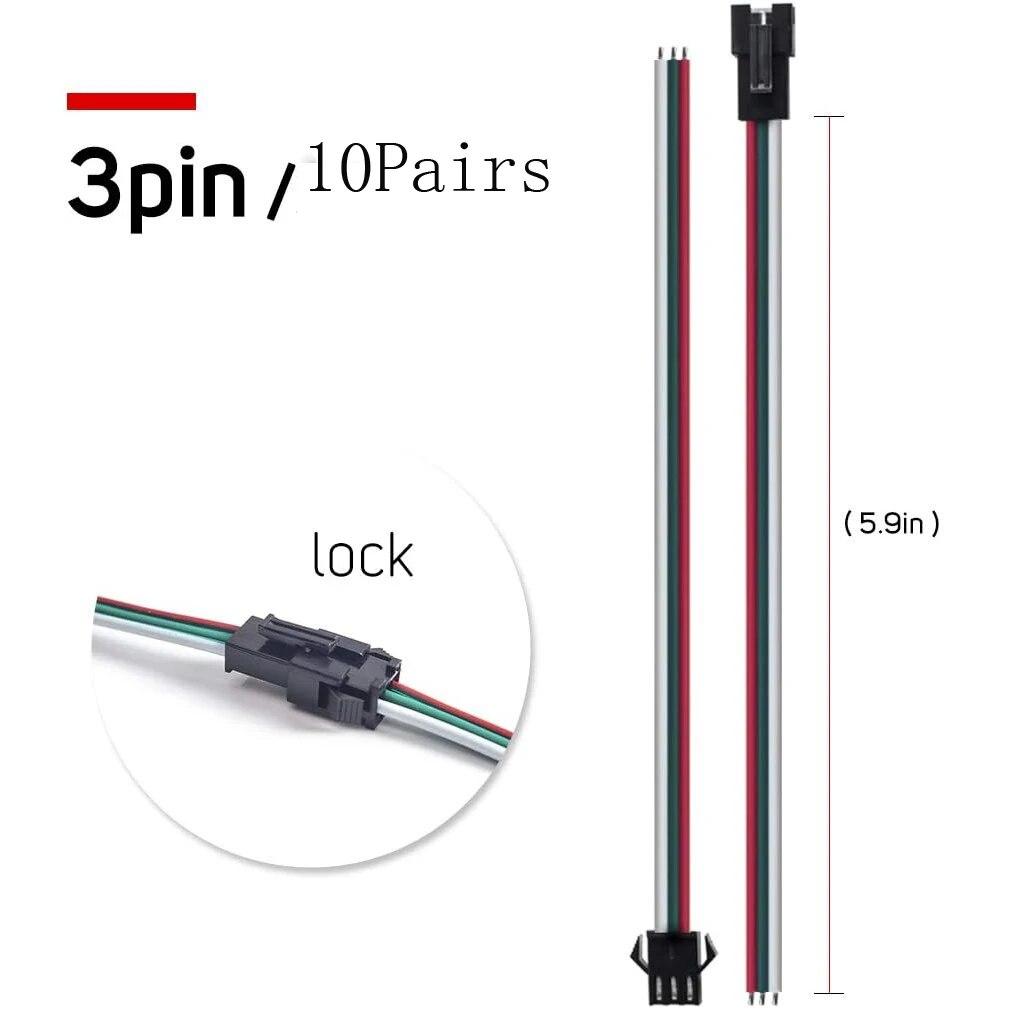 10 Pairs 2/3/4/5pin SM JST 15cm Cable Female/Male Connectors for Led Strip RGB 5050 3528 WS2801 APA02 WS2815 WS2813
