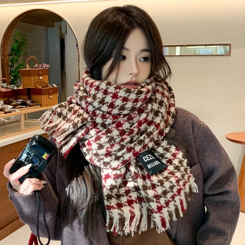 Scarf Winter couple scarf lengthened and thickened to keep warm, birthday gift for girlfriend, knitted plaid striped shawl