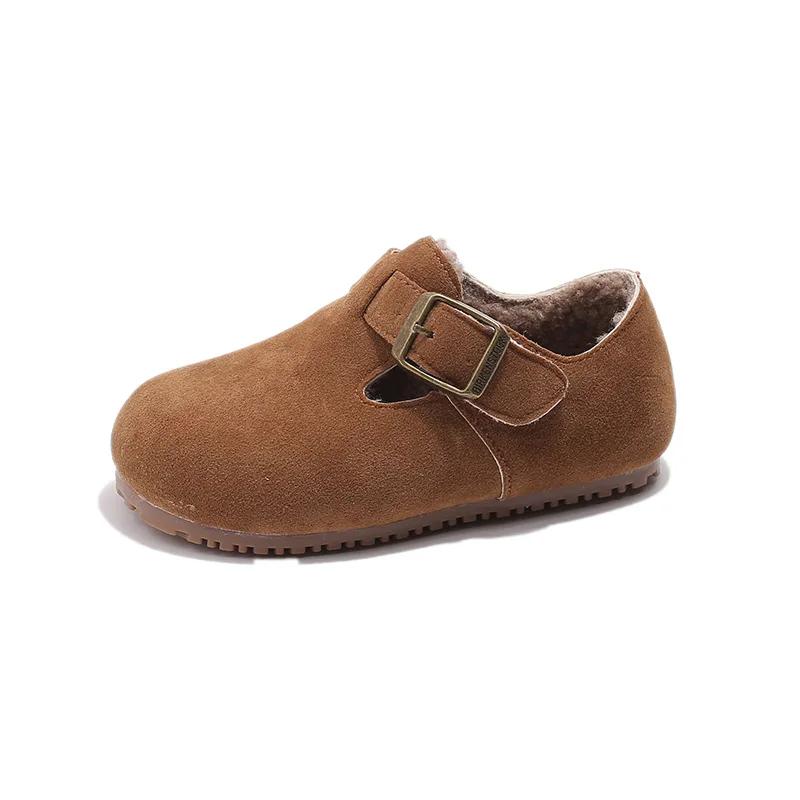 Children Flat Shoes Suede for Winter Kids Moccasins Non-slip Soft Sole New Boys Girls Leather Shoes Warm Retro Trendy