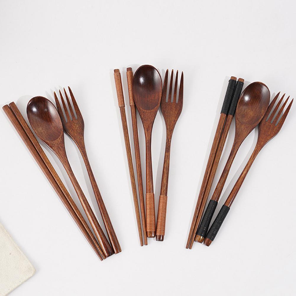 Spoon Fork Chopsticks Portable Cutlery Set Wooden Tableware Set Travel Eco-friendly Household Kitchen Dinnerware Set