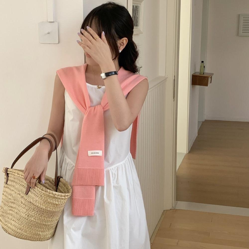 Fake Collar Knit Scarf Blouse Shoulders Knotted Cape Retro Knitted Shawl Girl розовый
