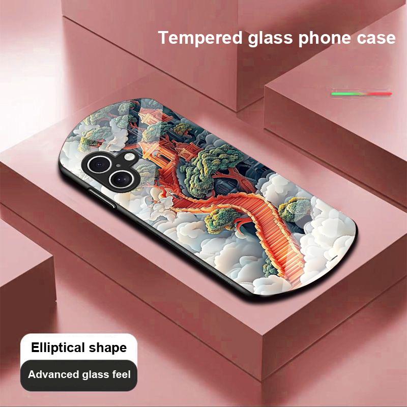 Złoty Liść Czarny Dla Apple IPhone 16 11 13 15 14 Pro Max 12 Mini 7 8 Plus XR X XS Etui na telefon z hartowanego szkła o eliptycznym kształcie