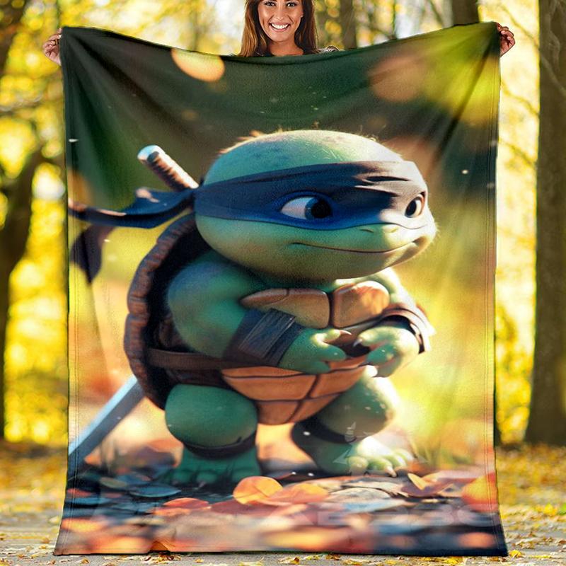 Turtle Warrior Print Flannel Blanket, Soft Warm Lightweight Throw Blanket for Living Room,Sofa Bed Camping Office