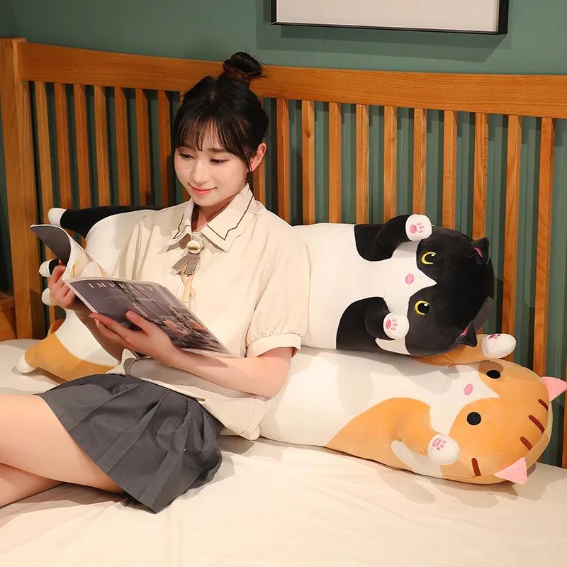 50/70cm Funny Joy Cute Soft Long Cat Plush Toys Pause Office Nap Pillow Bed Sleep Home Decor Doll for Kids Girl Gift