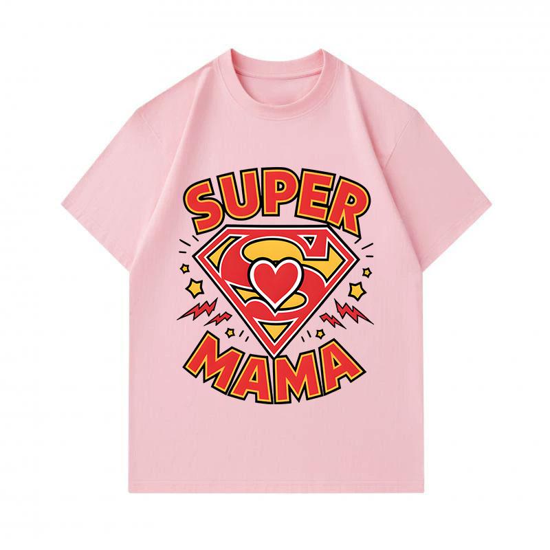 Men's 100% Cotton Crew Neck Short Sleeve T-Shirt, Funny Super Mama Heart Graphic Print Casual Tee, Lightweight Soft Breathable Top for Daily Family Pa