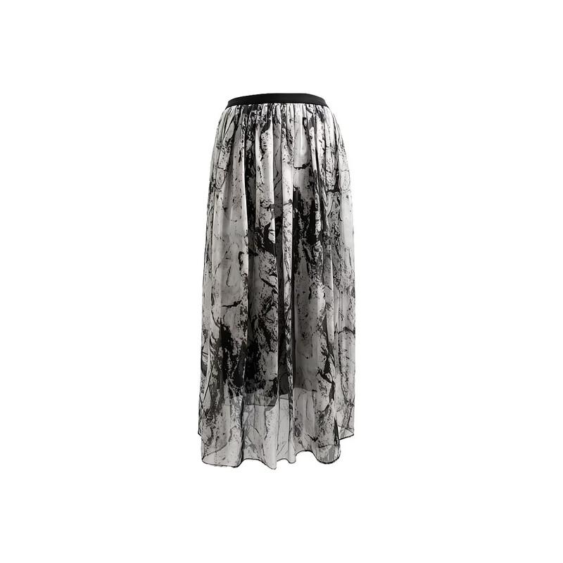 Demana Elegant 100% Silk Ink Print A-Line Skirt