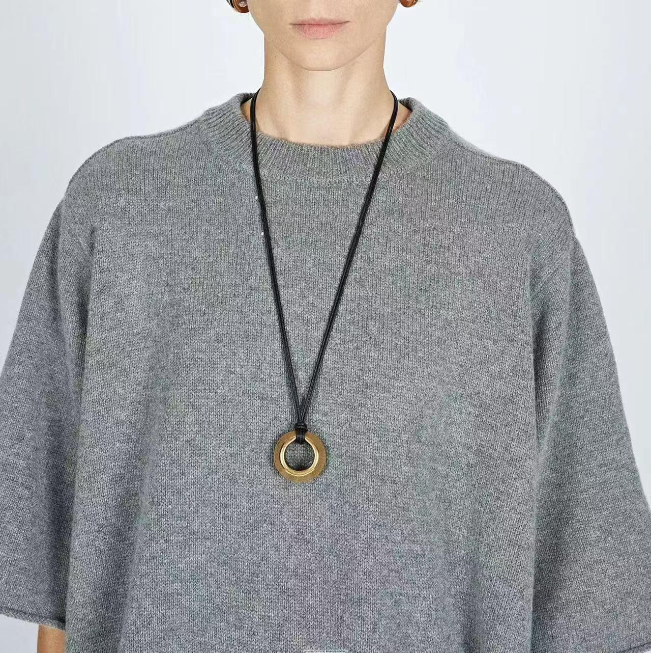 

Минималистичная цепочка для свитера цвета античного серебра с медным покрытием: Длинное женское ожерелье высокого класса с двойным веревочным ореолом, универсальный и элегантный стиль.