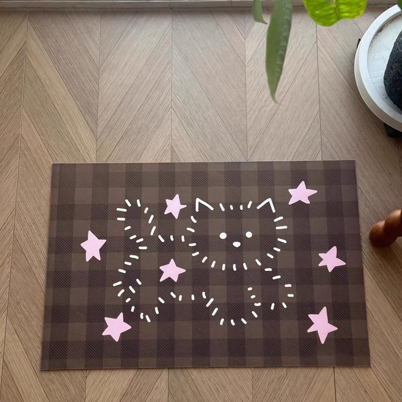 VIKAMA plaid starry bear bathroom mat, anti slip quick drying foot mat, atmospheric feeling, bathroom decoration