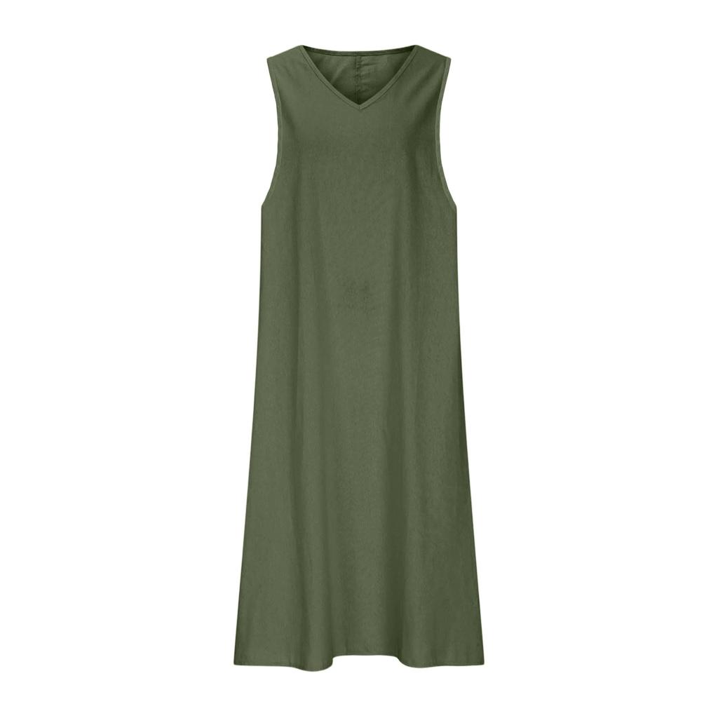 Women Casual Summer Solid Color Tank Sleeveless Dress Hollow Out Loose Beach Dress