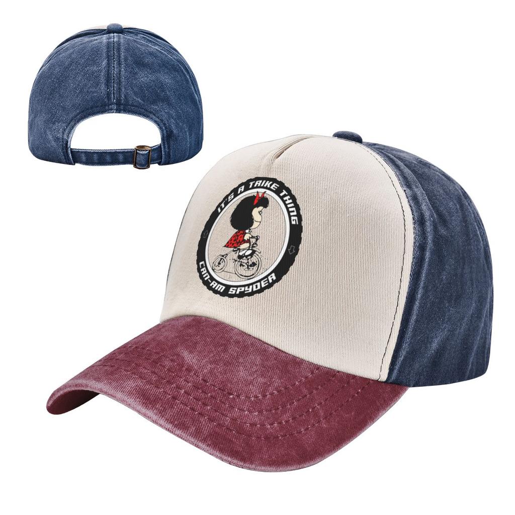 Mafalda On Trike Bicycle Baseball Caps Doplňky Casual Distressed Denim Washed Sun Caps for Unisex Women Soft Caps Klobouk