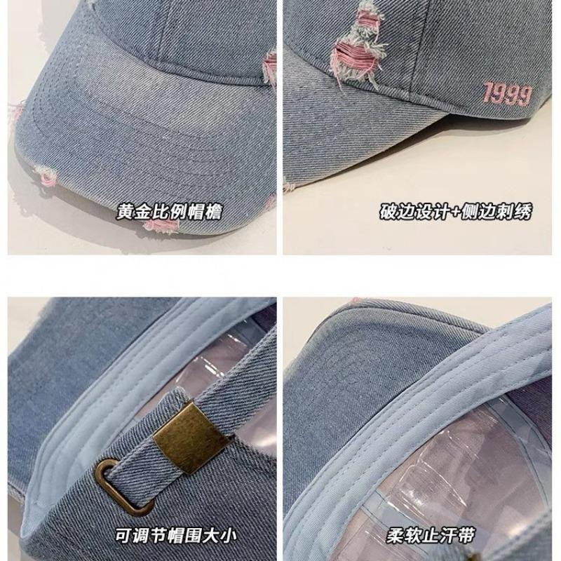 Retro Solid Color Denim Baseball Cap Children Big Head Circumference Showing Face Small Hip Hop Hole Shading Sun Protection Cap Men