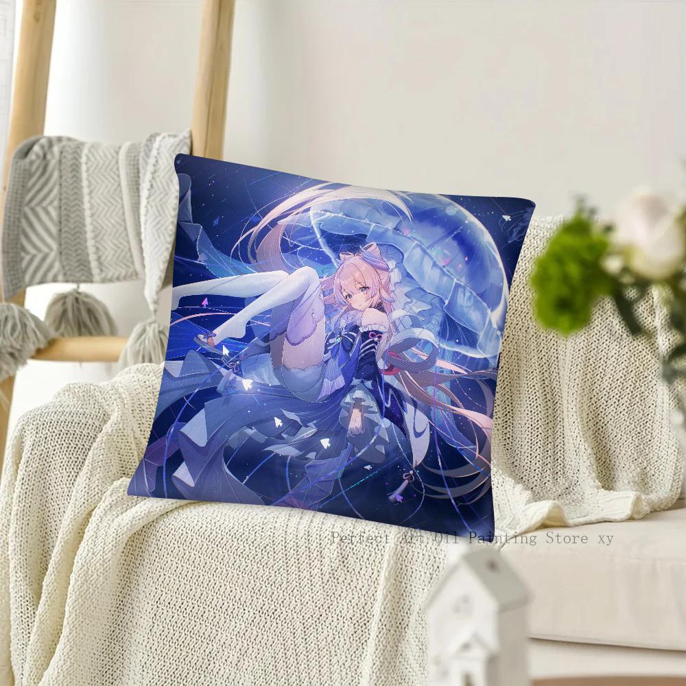 Game Anime Genshin Impact Sangonomiya Kokomi Pillow Case Square Pillow Cushion Cover Bedroom Sofa Room Decoration Casual