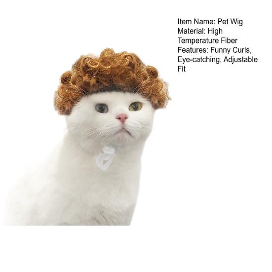 Hunde Cosplay Parykk Morsom Katteparykk med Justerbart Elastisk Bånd Store Bølgete Korte Krøller