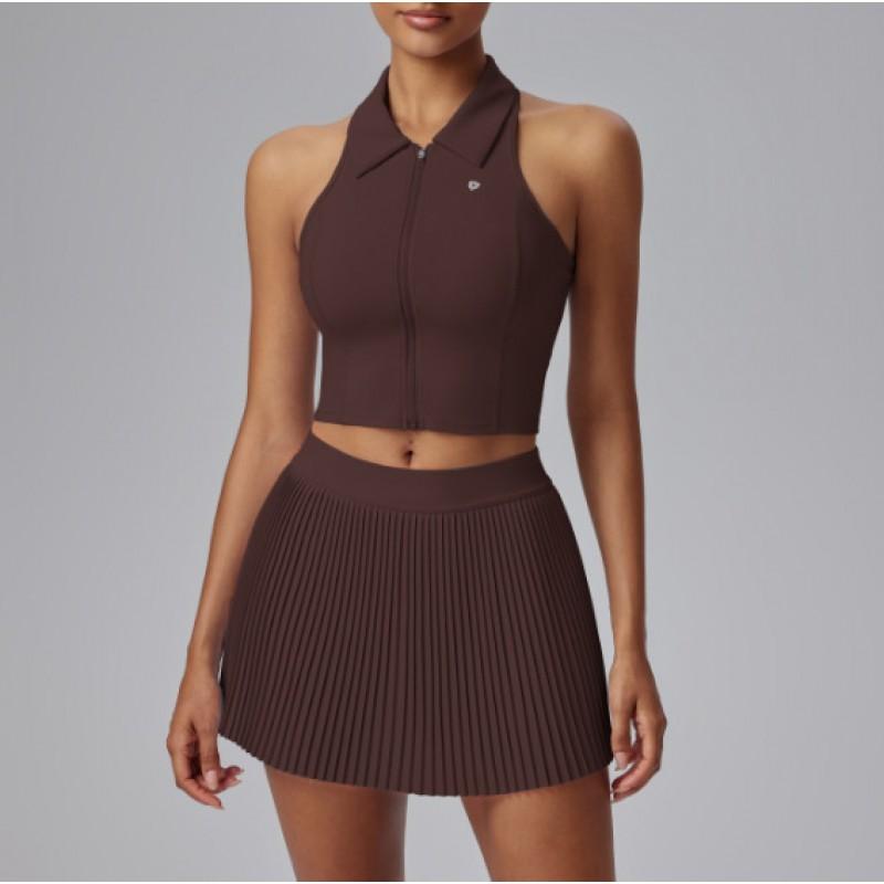 Womens Tennis Set Slim Fit Stretch Quick Dry Tank Top Skirt Anti-Slip Running Yoga Sportswear