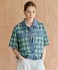 M.GRAF Denim Color Block Check String Short Sleeve Shirt