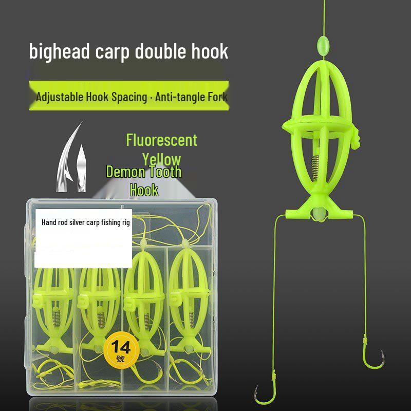 Enhanced Silver and Bighead Carp Fishing Rod with Anti-Tangle Double Hook and Bait Cage – New Float Fishing Model