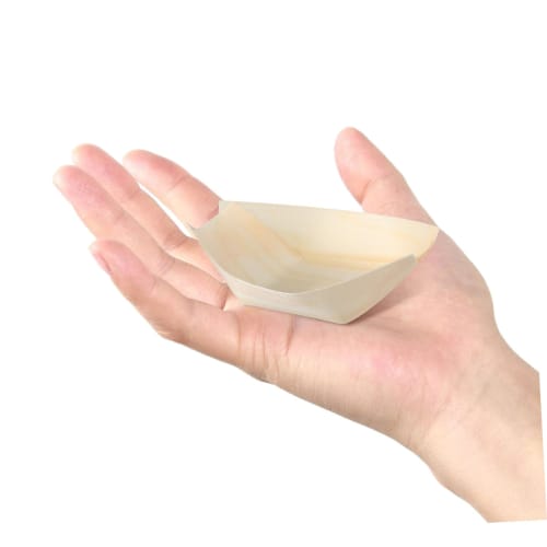 NUOLUX Disposable Wooden Takoyaki Boat Plates, 3-inch (8.5x6x3cm), Pack of 100, Wooden Boats, Sushi Plates, Trays, Boats, Takoyaki Boat Plates for Hom