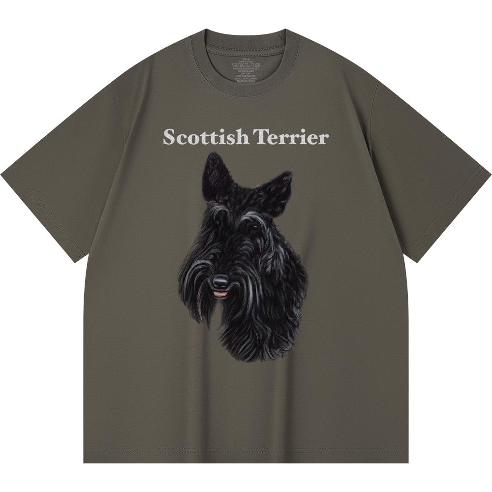 230GSM 100% Baumwoll-T-Shirt Schottischer Terrier Print T-Shirts Lustiger Harajuku-Stil Gekämmtes Baumwoll-T-Shirt