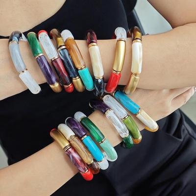 Retro European & American Acrylic Marble Pattern Bracelet: Multi-color Bent Tube Design