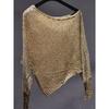 Forår Sommer Dame Hæklet Top med Udhuling Rund Hals Vidde Ærmer Solbeskyttelse Langærmet Sweater
