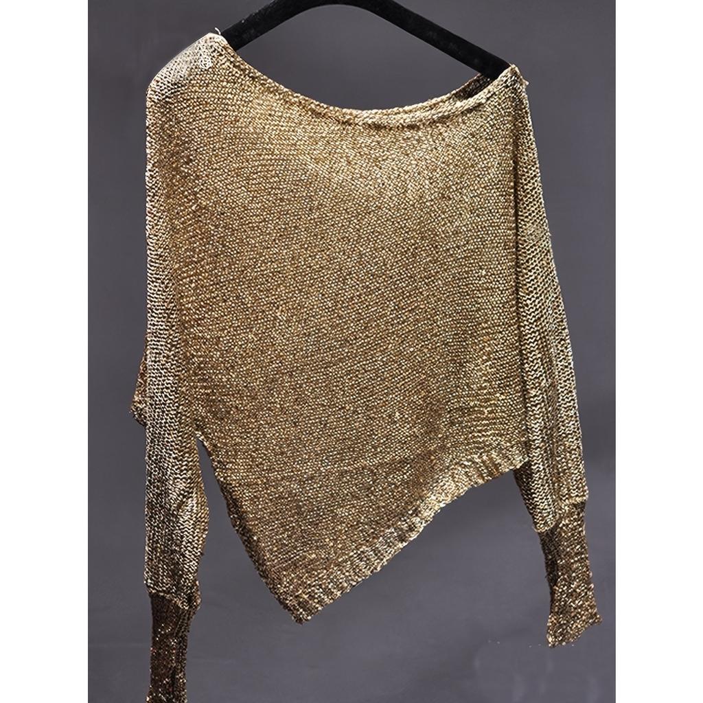 Forår Sommer Dame Hæklet Top med Udhuling Rund Hals Vidde Ærmer Solbeskyttelse Langærmet Sweater