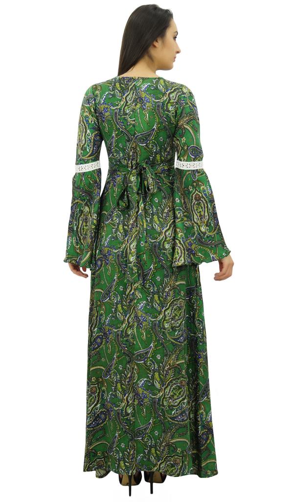 Bimba Women's Rayon Printed Lace Maxi Winter Dress