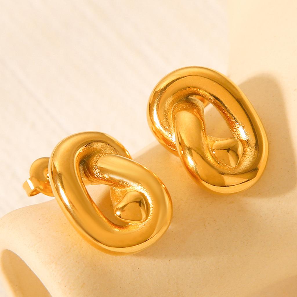 Exclusive Geometric Twisted Titanium Steel Studs, Stylish 18K Gold Stainless Steel Earrings for Women