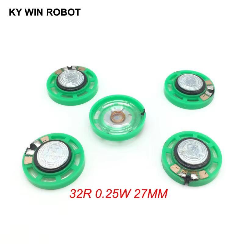 5pcs/lot New Green Ultra-thin Mini Speaker 32 Ohms 0.25 Watt 0.25W 32R Speaker Diameter 27MM 2.7CM Thickness 9MM IC Electronic
