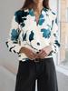 Elegant V-Neck Long-Sleeve Women's Shirt with Floral Print